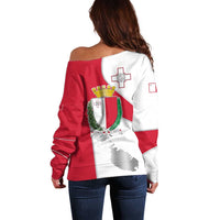 Malta Off Shoulder Sweater with Coat of Arms and Island Map Design - Wonder Print Shop