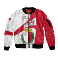 Malta Sleeve Zip Bomber Jacket with Coat of Arms and Island Map Design - Wonder Print Shop