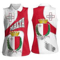 Malta Women Sleeveless Polo Shirt with Coat of Arms and Island Map Design - Wonder Print Shop
