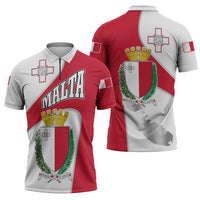 Malta Zipper Polo Shirt with Coat of Arms and Island Map Design - Wonder Print Shop