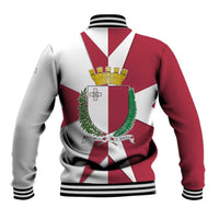 Malta Baseball Jacket with Red White Crossburst Design - Wonder Print Shop