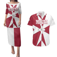Malta Couples Matching Puletasi and Hawaiian Shirt with Red White Crossburst Design - Wonder Print Shop