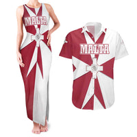 Malta Couples Matching Tank Maxi Dress and Hawaiian Shirt with Red White Crossburst Design - Wonder Print Shop