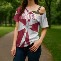 Malta Cross Shoulder Shirt with Red White Crossburst Design - Wonder Print Shop