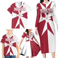 Malta Family Matching Long Sleeve Bodycon Dress and Hawaiian Shirt with Red White Crossburst Design - Wonder Print Shop