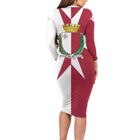 Malta Family Matching Long Sleeve Bodycon Dress and Hawaiian Shirt with Red White Crossburst Design - Wonder Print Shop