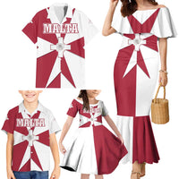 Malta Family Matching Mermaid Dress and Hawaiian Shirt with Red White Crossburst Design - Wonder Print Shop