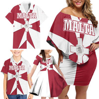 Malta Family Matching Off Shoulder Short Dress and Hawaiian Shirt with Red White Crossburst Design - Wonder Print Shop