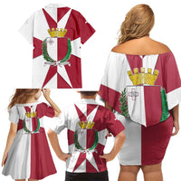 Malta Family Matching Off Shoulder Short Dress and Hawaiian Shirt with Red White Crossburst Design - Wonder Print Shop