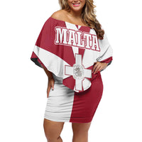 Malta Family Matching Off Shoulder Short Dress and Hawaiian Shirt with Red White Crossburst Design - Wonder Print Shop