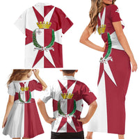 Malta Family Matching Short Sleeve Bodycon Dress and Hawaiian Shirt with Red White Crossburst Design - Wonder Print Shop
