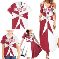 Malta Family Matching Summer Maxi Dress and Hawaiian Shirt with Red White Crossburst Design - Wonder Print Shop