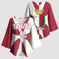 Malta Kimono Sleeve Blouse with Red White Crossburst Design - Wonder Print Shop