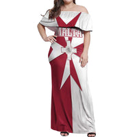 Malta Off Shoulder Maxi Dress with Red White Crossburst Design - Wonder Print Shop