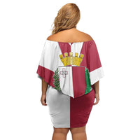 Malta Off Shoulder Short Dress with Red White Crossburst Design - Wonder Print Shop