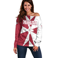 Malta Off Shoulder Sweater with Red White Crossburst Design - Wonder Print Shop
