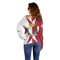 Malta Off Shoulder Sweater with Red White Crossburst Design - Wonder Print Shop