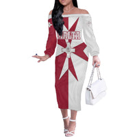 Malta Off The Shoulder Long Sleeve Dress with Red White Crossburst Design - Wonder Print Shop