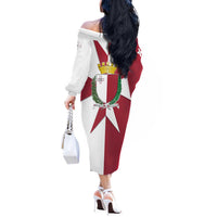 Malta Off The Shoulder Long Sleeve Dress with Red White Crossburst Design - Wonder Print Shop