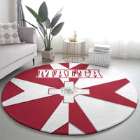 Malta Round Carpet with Red White Crossburst Design - Wonder Print Shop