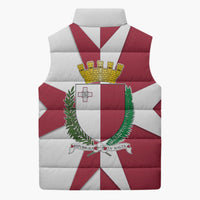 Malta Sleeveless Puffer Jacket with Red White Crossburst Design - Wonder Print Shop