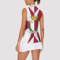 Malta Women Sleeveless Polo Shirt with Red White Crossburst Design - Wonder Print Shop