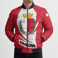 Malta Bomber Puffer Jacket with Red White Swirl Design - Wonder Print Shop