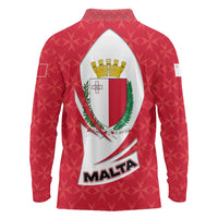 Malta Long Sleeve Polo Shirt with Red White Swirl Design - Wonder Print Shop