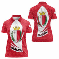 Malta Women Polo Shirt with Red White Swirl Design - Wonder Print Shop
