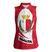 Malta Women Sleeveless Polo Shirt with Red White Swirl Design - Wonder Print Shop