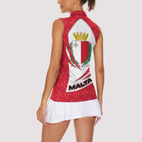 Malta Women Sleeveless Polo Shirt with Red White Swirl Design - Wonder Print Shop
