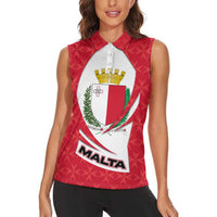 Malta Women Sleeveless Polo Shirt with Red White Swirl Design - Wonder Print Shop