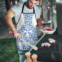 Malta Apron with Blue White Tile Design and Maltese Cross Pattern - Wonder Print Shop