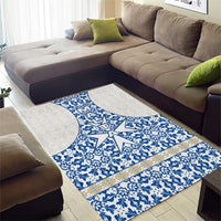 Malta Area Rug with Blue White Tile Design and Maltese Cross Pattern - Wonder Print Shop