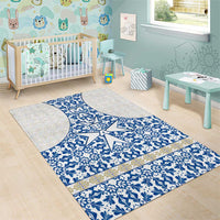 Malta Area Rug with Blue White Tile Design and Maltese Cross Pattern - Wonder Print Shop