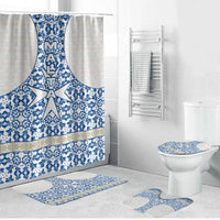 Malta Bathroom Set with Blue White Tile Design and Maltese Cross Pattern - Wonder Print Shop