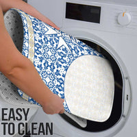 Malta Bathroom Set with Blue White Tile Design and Maltese Cross Pattern - Wonder Print Shop