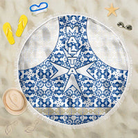 Malta Beach Blanket with Blue White Tile Design and Maltese Cross Pattern - Wonder Print Shop