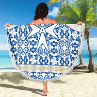 Malta Beach Blanket with Blue White Tile Design and Maltese Cross Pattern - Wonder Print Shop