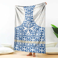 Malta Blanket with Blue White Tile Design and Maltese Cross Pattern - Wonder Print Shop