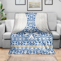 Malta Blanket with Blue White Tile Design and Maltese Cross Pattern - Wonder Print Shop