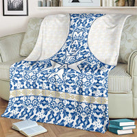Malta Blanket with Blue White Tile Design and Maltese Cross Pattern - Wonder Print Shop