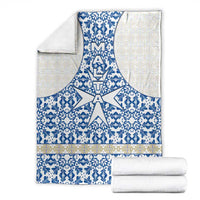 Malta Blanket with Blue White Tile Design and Maltese Cross Pattern - Wonder Print Shop