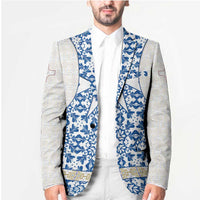 Malta Blazer with Blue White Tile Design and Maltese Cross Pattern - Wonder Print Shop