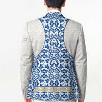 Malta Blazer with Blue White Tile Design and Maltese Cross Pattern - Wonder Print Shop