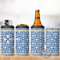 Malta 4 in 1 Can Cooler Tumbler with Blue White Tile Design and Maltese Cross Pattern - Wonder Print Shop