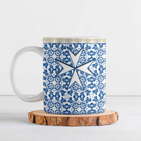 Malta Ceramic Mug with Blue White Tile Design and Maltese Cross Pattern - Wonder Print Shop