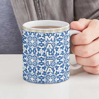 Malta Ceramic Mug with Blue White Tile Design and Maltese Cross Pattern - Wonder Print Shop