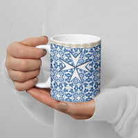 Malta Ceramic Mug with Blue White Tile Design and Maltese Cross Pattern - Wonder Print Shop