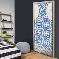 Malta Door Cover with Blue White Tile Design and Maltese Cross Pattern - Wonder Print Shop